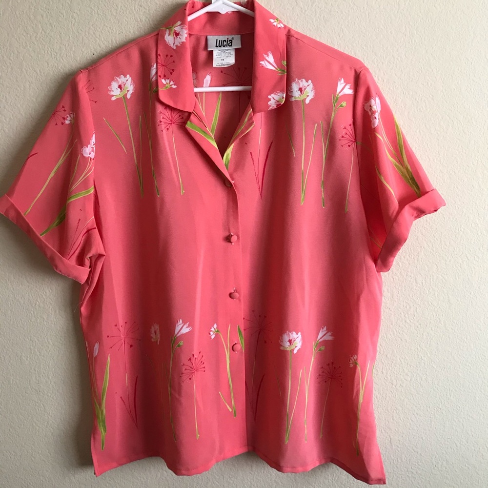 Lucia Vintage Pink Floral Print Shirt Size 16